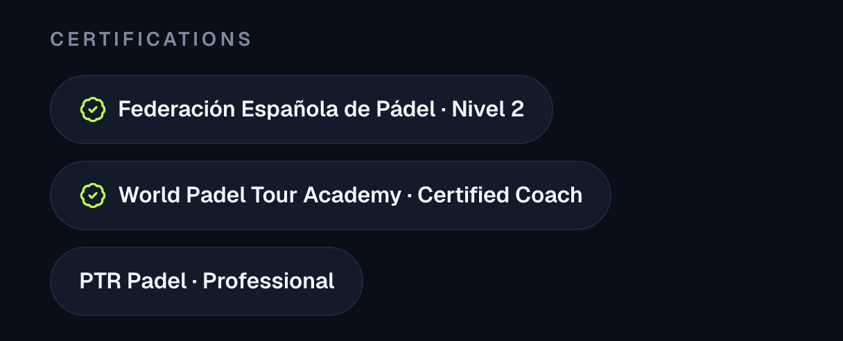 Certifications section with verified badges